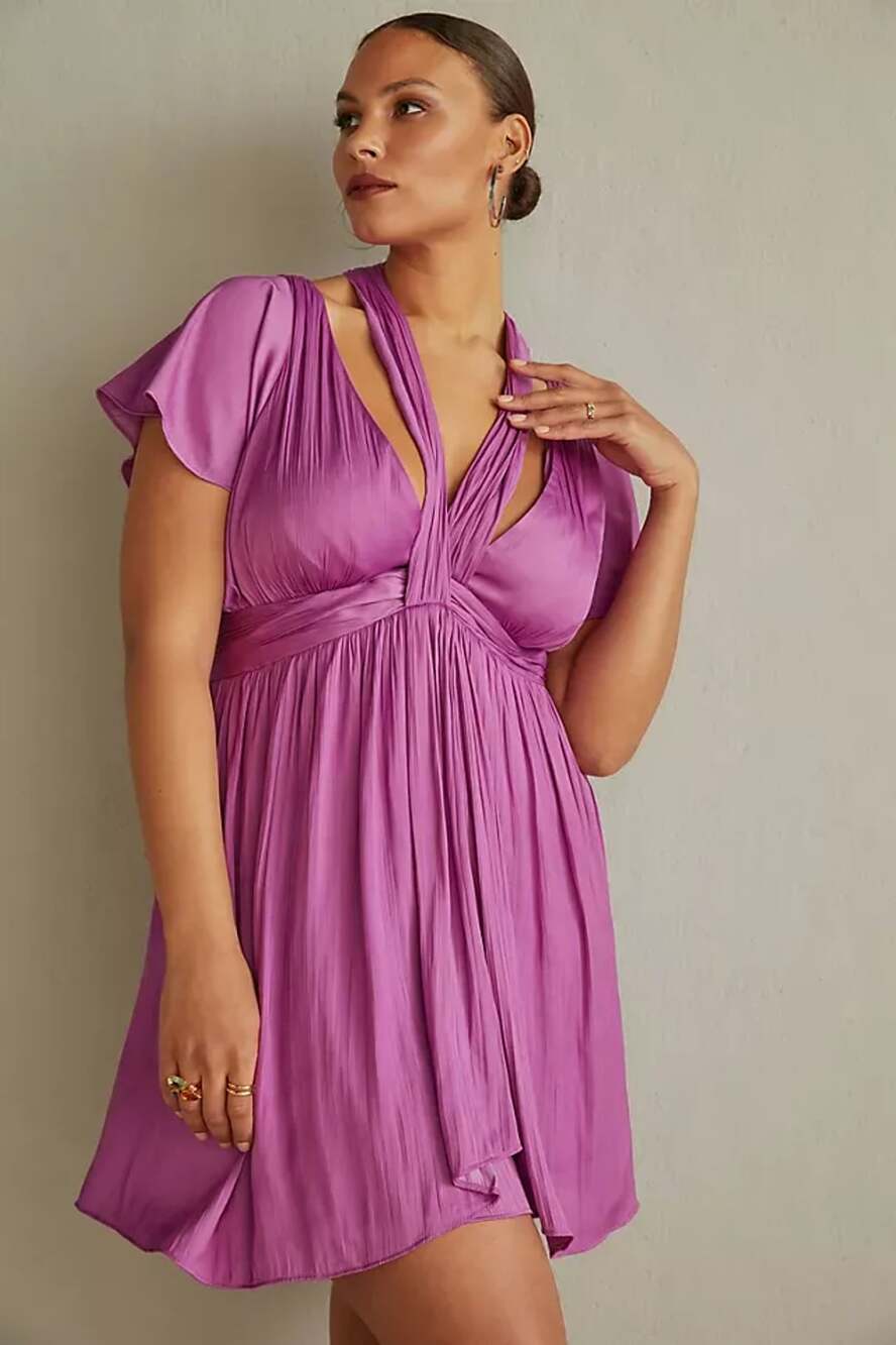 By Anthropologie Deep V-Neck Vibrant Mini Dress Purple Size 4